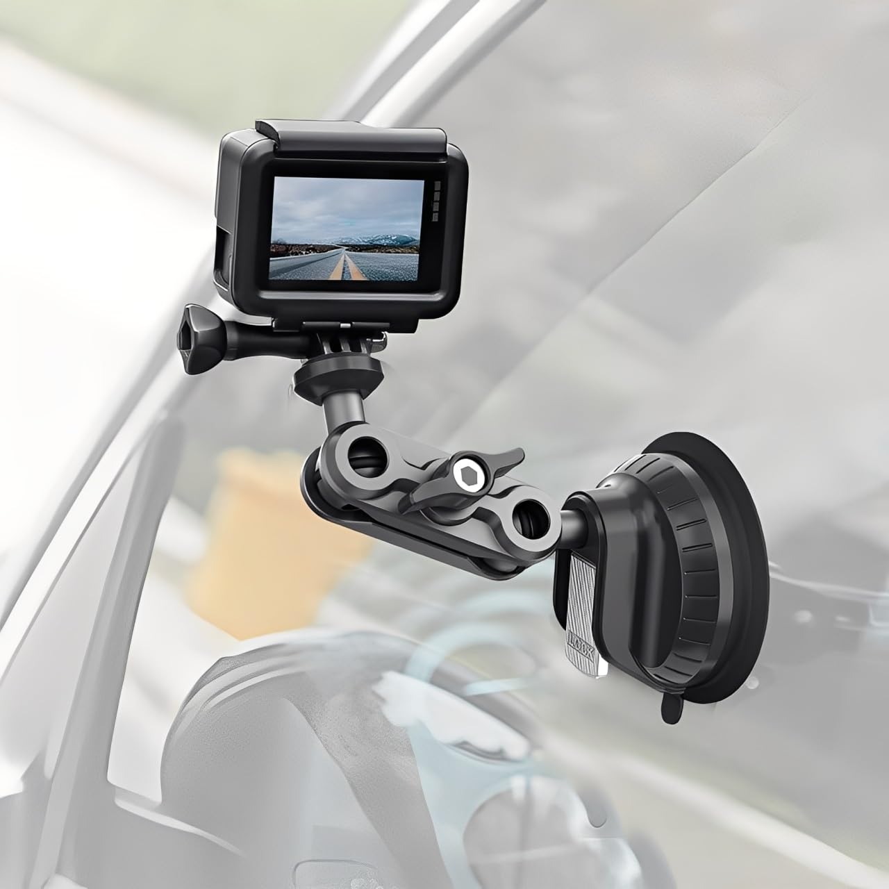 Supporto a Ventosa per GoPro Hero 13/12/11, Accessori action cam per Auto con testa a sfera girevole a 360°, Connettore da 1/4" compatibile con Insta360 X5/X4, per DJI Osmo Action 5/Procket