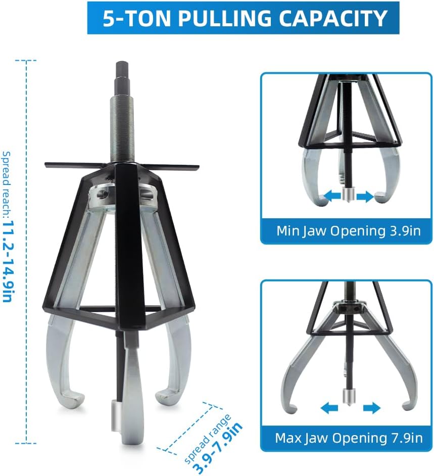 BESTOOL 3 Jaw Gear Puller,5 Ton Pulley Puller Tool, Removal Tool for Gears, Pulley, Flywheel