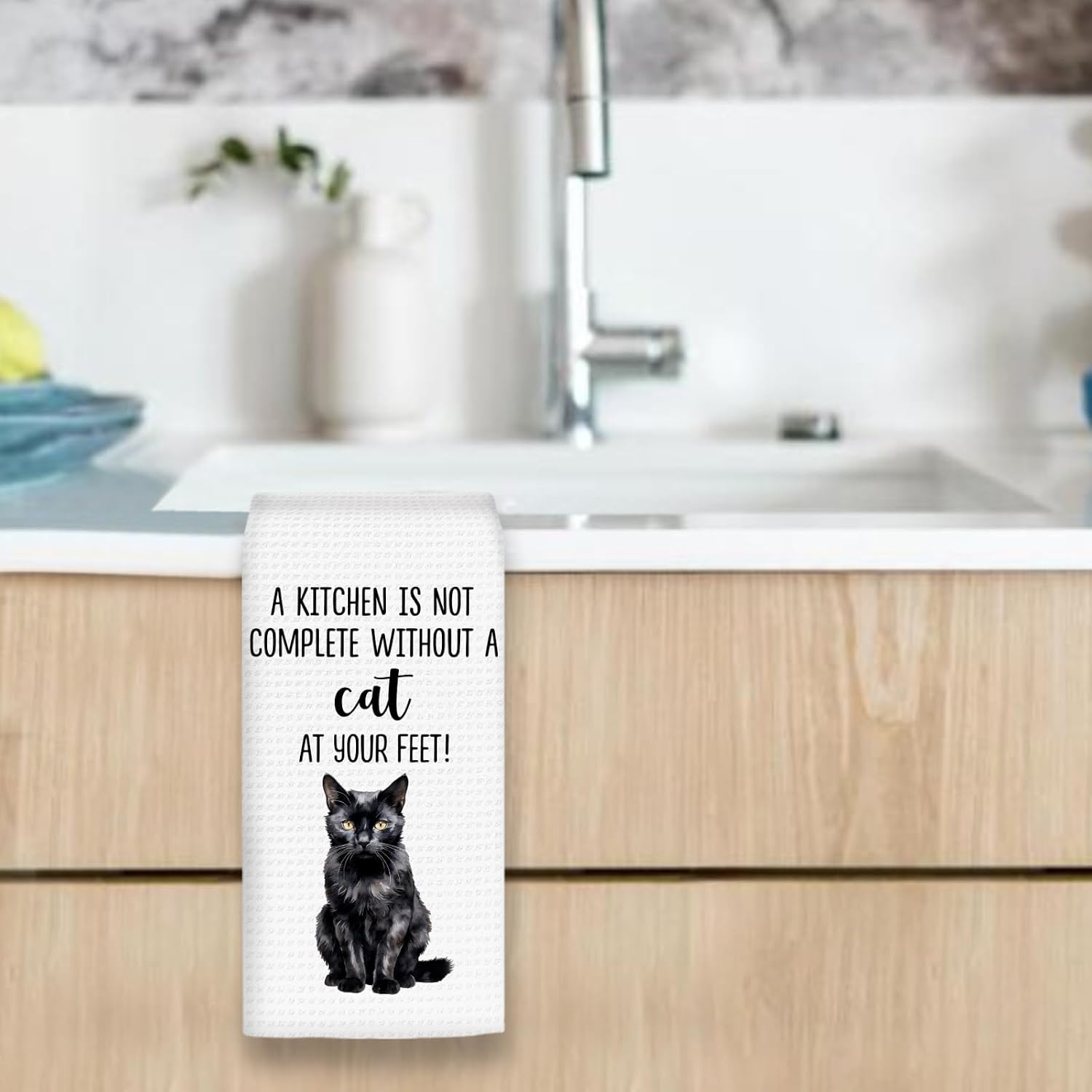 Black Cat Gifts Kitchen Towels, Gifts for Black Cat Lovers Women Men, Cats Towels for CatLovers, Not Complete Without Cats Dish Tea Towel for Kitchen, BlackCat Kitchens Decor, 16x24In image 4