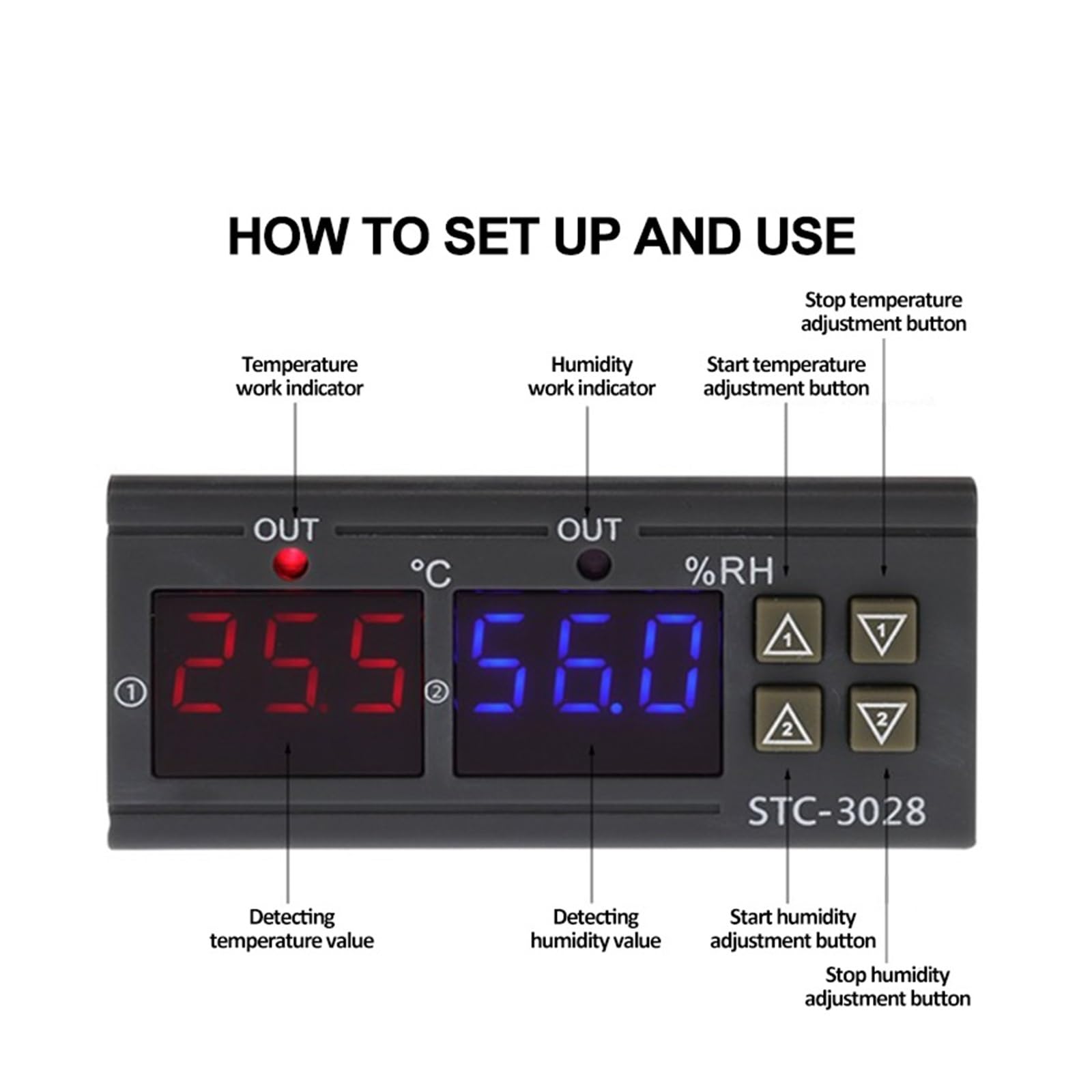 STC-3028 Dualer Digitaler Temperatur-Feuchtigkeitsregler 12V 24V 220V Thermoregulator-Thermostat for Die Kühlung Im Inkubator(STC-3028 24V)