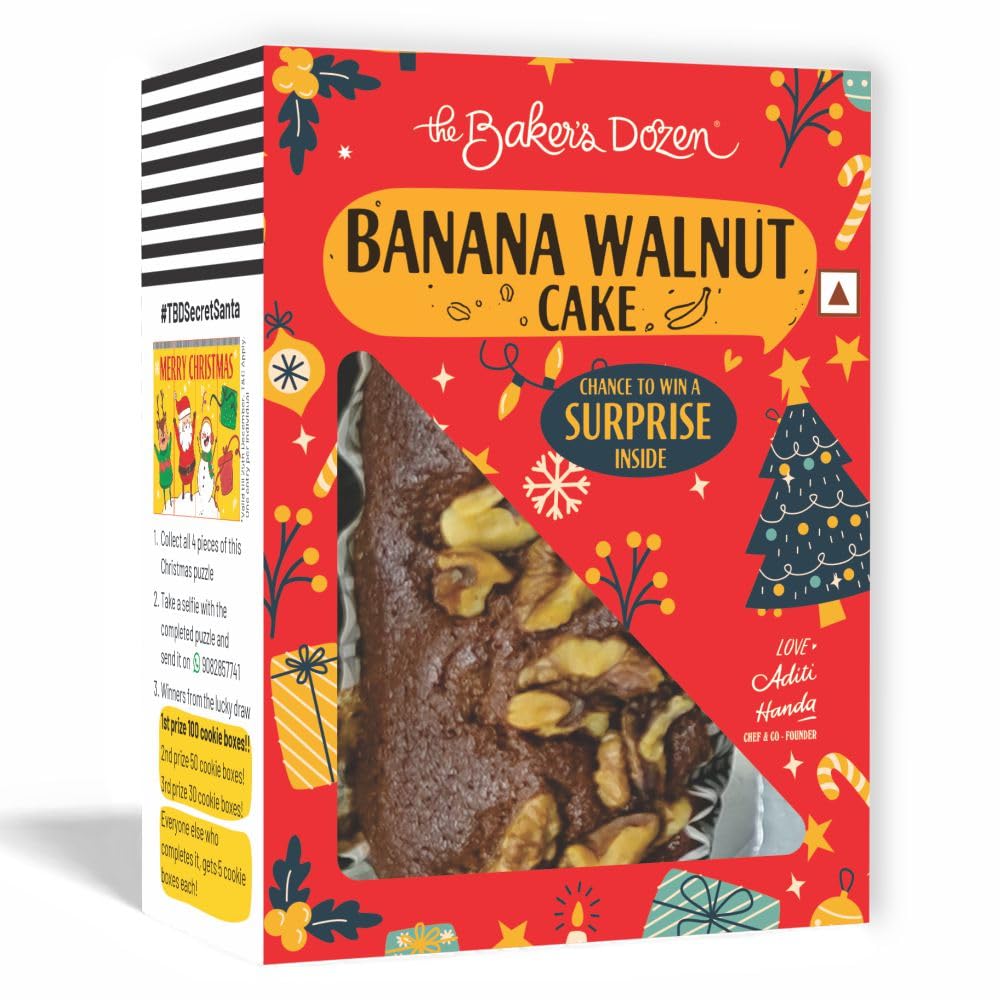 The Baker's Dozen Zero Mainda Banana Walnut Cake | Zero Palm Oil | Zero Trans Fat Handcrafted with Love by Aditi Handa - Chef & Co-Founder | Pack of 1 X 150g