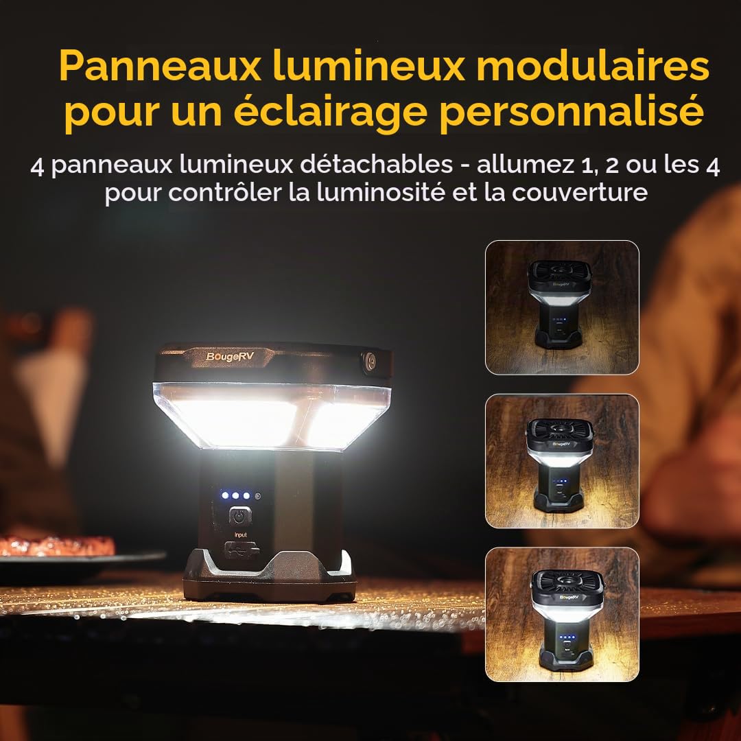 BougeRV Lampe Camping CL03, Autonomie 7–90h, Télescopique 2,3m | Lanterne Rechargeable 8000mAh, Projecteur de Travail 3200lm, Éclairage Extérieur pour Overlanding, RV, Chantier et Garage