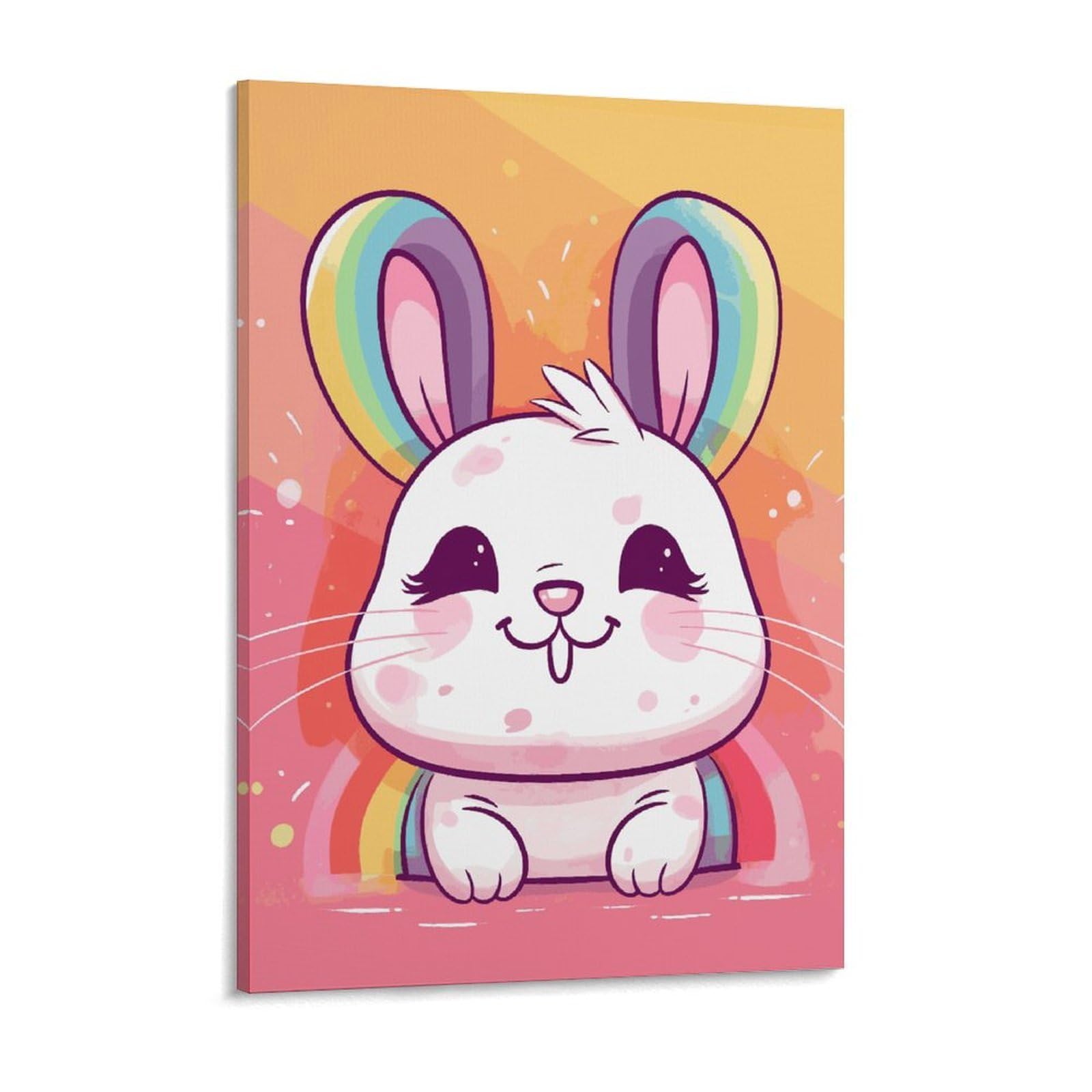 NTVOWPZO Chubby Rabbit Canvas Wall Art for Bedroom 12x16inch Canvas Prints Artwork for Walls Modern Picture Artwork Painting for Living Room Aesthetic Wall Paintings for Bathroom Kitchen Office Decor