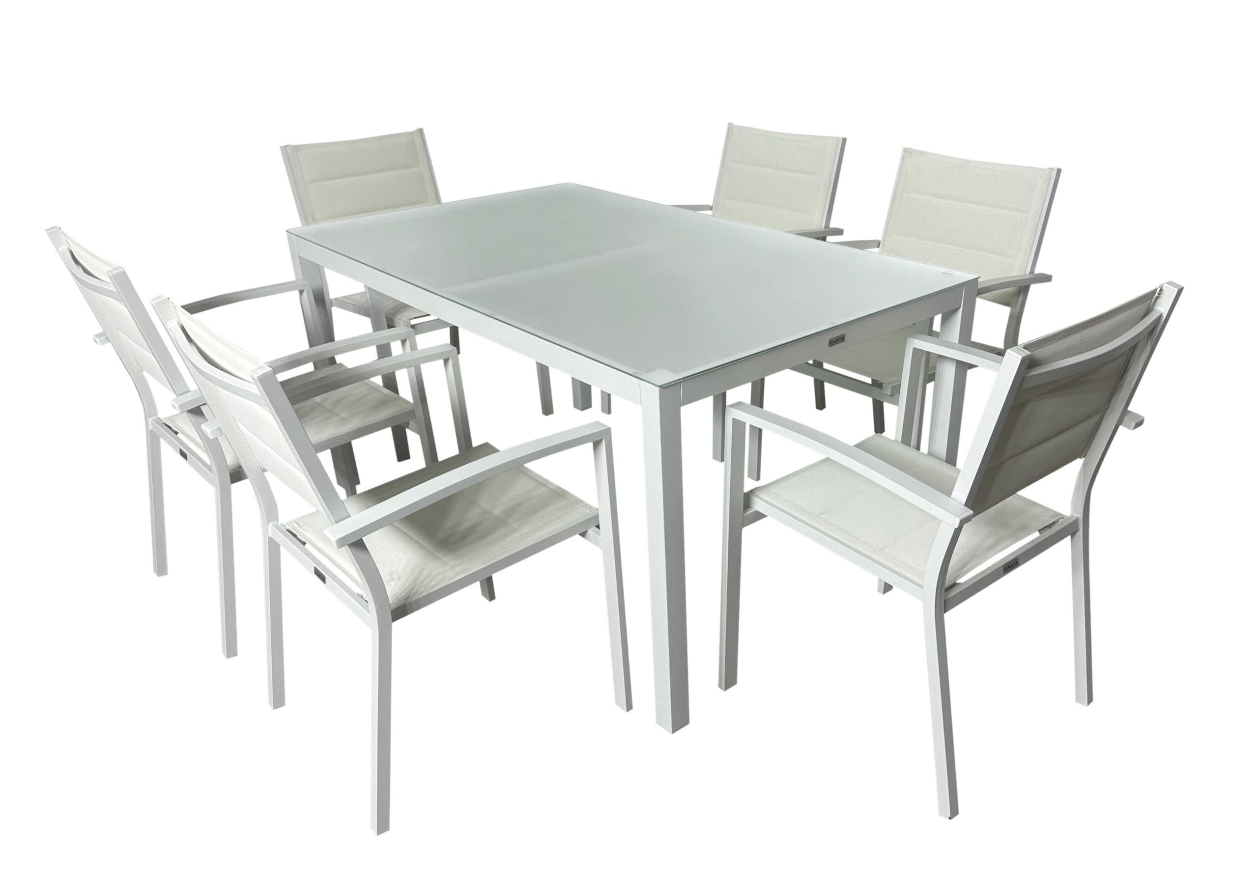 MOMMAHOME® Set Mesa y sillas terraza, Conjunto Muebles Jardín Exterior 7 Piezas, Estructura de Aluminio, Mesa y Sillas Terraza Impermeables, Resistentes a Intemperie y Exterior (Blanco)