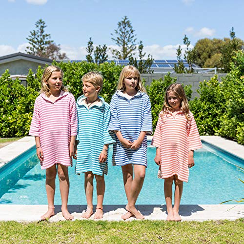 Sammimis Kids Hooded Towel Beach Cover Up, 100% Turkish Cotton, Premium Quality Swim Robe Poncho For Girls & Boys (Royal Blue/White, S) #TOP6