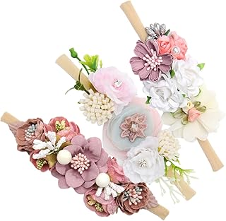 3 Peças Tiaras De Arco Para Meninas Tiaras De Flores De Bebê Tiaras De Flores Tiaras De Cabelo Florais Tiaras De Flores Para Meninas Fabricantes De Coques De Cabelo Recém-Nascidos