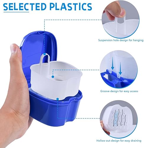 Miniatura 3 de Caja Azul para Dentadura de Baño, Vaso, Caja Portavasos, Contenedor de Remojo con Colador para Limpieza y Viaje
