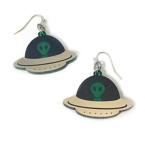 Alien UFO Dangle Earrings Lightweight Hypoallergenic Fun Spaceship Jewelry for Science and Space Lovers