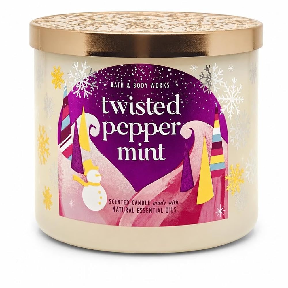 Bath & Body Works Twisted Peppermint Scented Candle 3-Wick Candle with — 14.5 oz