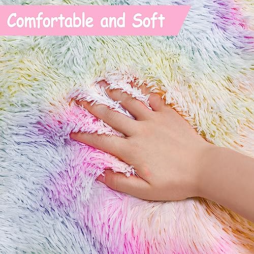Tennola 2X6 Ft Rainbow Rug For Girls Bedroom Colorful Area Rug Unicorn Rugs For Girls Bedroom Kawaii Room Decor Runner Rugs For Living Room Plush Fluffy Rug Non Slip Fuzzy Rugs For Kids Room thumb #5