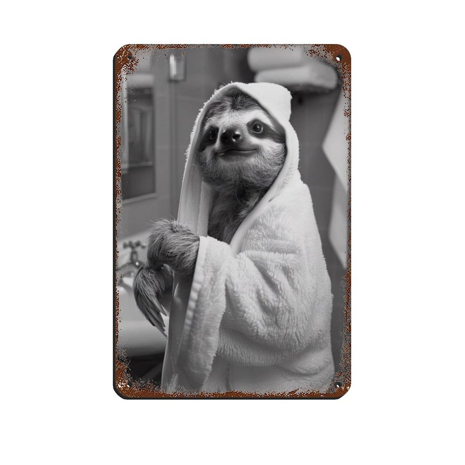Lxwnze 20L X 30W Cm Sloth In A Bathrobe, Quirky Animal Art Tin Sign Vintage Metal Pub Club Cafe Bar Home Wall Art Decoration Poster Retro 8X12inch(20X30cm)