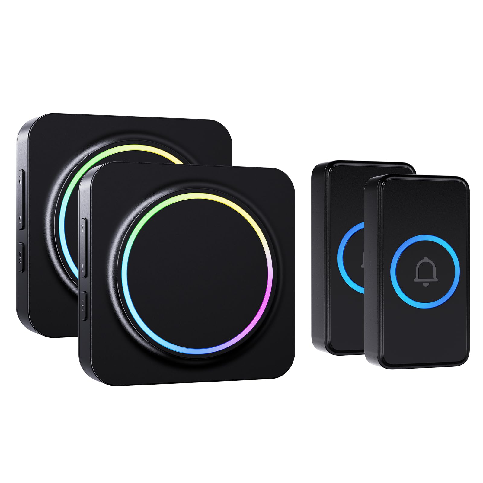SECRUI Wireless Doorbell, Long Range 1000 Ft with 2 Battery Operated Push Buttons, IP55 Waterproof, 2 Plug-in Receivers 32 Chimes, Cordless Door Bells Easy Install for Home,Office,School Black