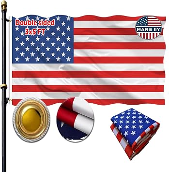 Heavy Duty Double Sided 3x5 US Flag - 3-Ply Polyester with Blackout Lining, UV Resistant, All Weather Outdoor/Indoor USn Flag with Reinforced Canvas Header and Brass Grommets VOLTA