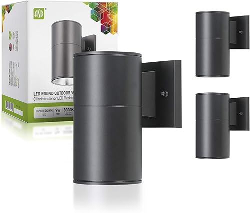 ASD Lámpara de pared LED cilíndrica para patio de 9 W (equivalente a 60 W), 750 lúmenes, 3000 K, blanco cálido, 120 V, moderna luz de porche al aire