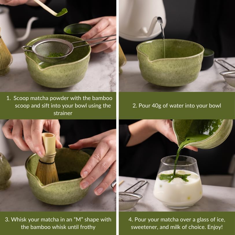 Miniatura 7 de Juego de 5 piezas de matcha verde  Juego de batidor y tazón de matcha con cuenco de matcha con boquilla, batidor de bambú para matcha, cuchara