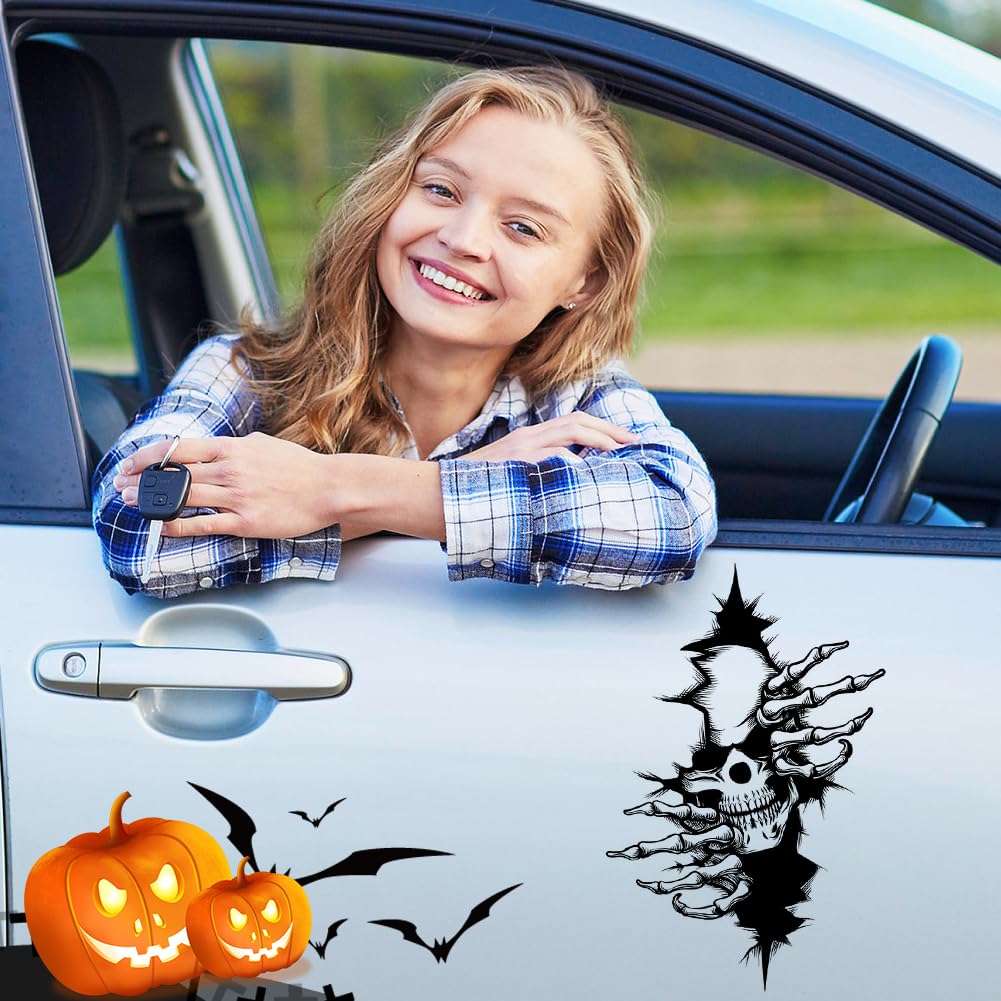 Autocollant Crâne Pour Voiture – 2 Stickers 22x32 Cm, Vinyle Résistant, Style Horreur Cool