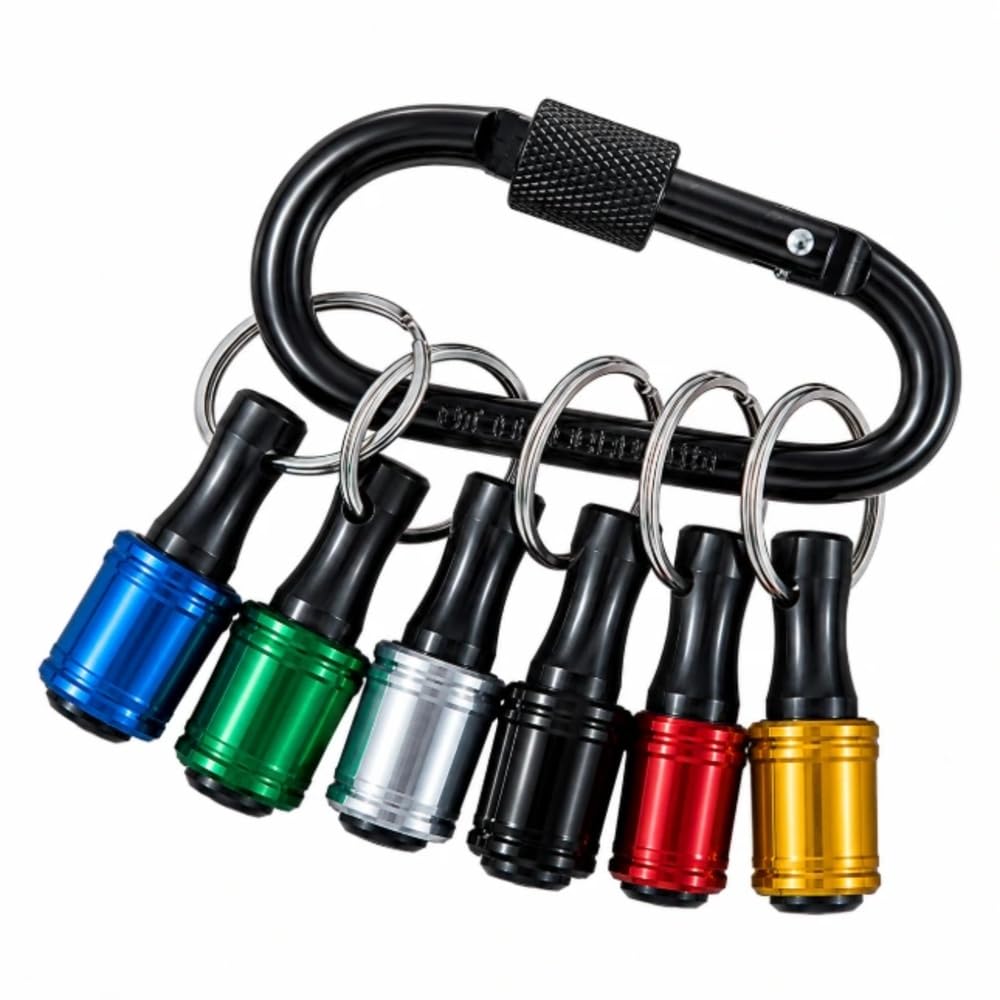 Pti Black/Red/Green 6Pc 1/4" Hex Shank Screwdriver Bit Holders With Locking Carabiner