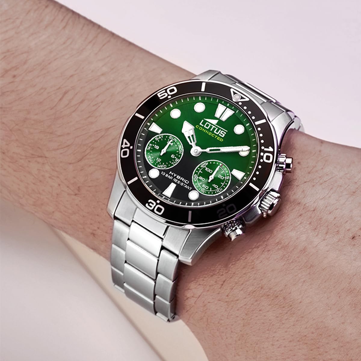 Lotus Herren Hybrid Smartwatch Connected Edelstahl 316L - Analoge Intelligente Uhr - 10 ATM Wasserdicht 18800/6 - Musiksteuerung, Schrittzähler, Anrufbenachrichtigungen