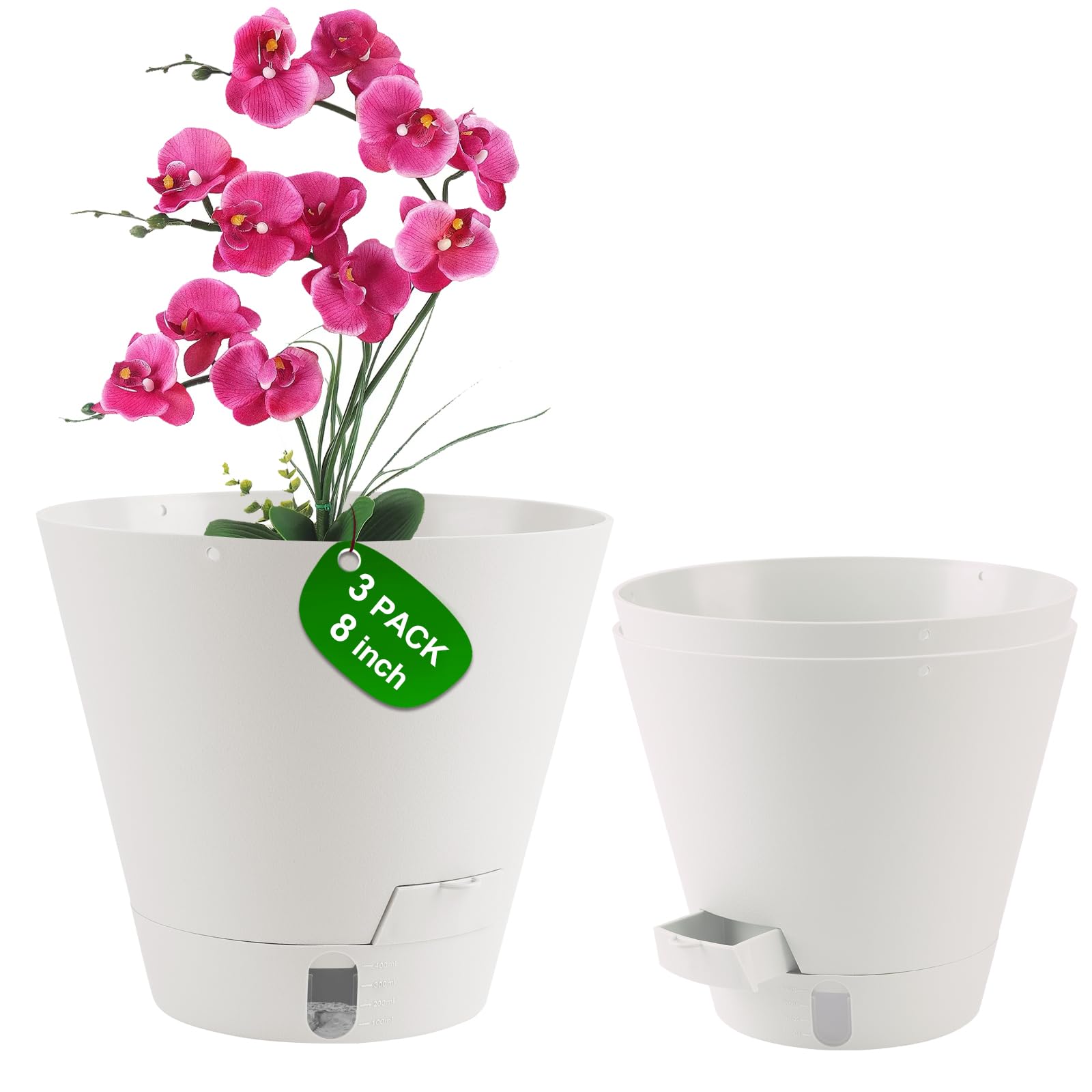 Pottiffe Self-Watering Pots For Indoor Plants, 20cm Flower Pots For Indoor Plants, 3 Packs Plastic Planters With Drainage Holes & Saucers, Planting Pots Outdoor