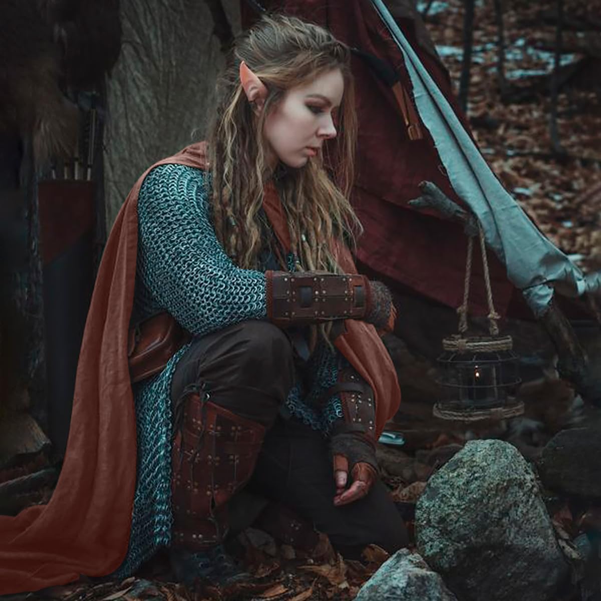 L'VOW Medieval Hooded Cloak Renaissance Cape with Hood - Halloween Sorcerer Capelet Hobbit Costume - Image 2