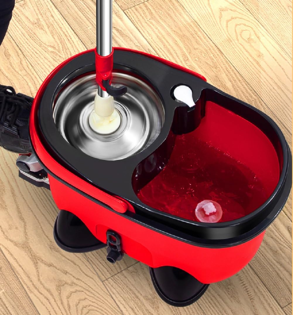 Wischmopp Set Mit Eimer Und Fußpedal, Bodenwischer Set Mit 4 Mikrofaser Bezug, Putzeimer Mit Wischmop Pedal-Schleuder, Wischmopp Komplett Set Für Bodenreinigung, Rot