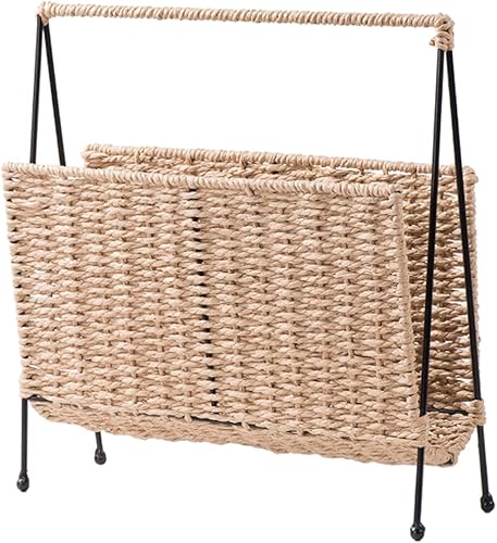 DOITOOL Cesta de mimbre para revistas, cesta de almacenamiento de mimbre natural tejida a mano, estante decorativo para revistas, cestas de libros