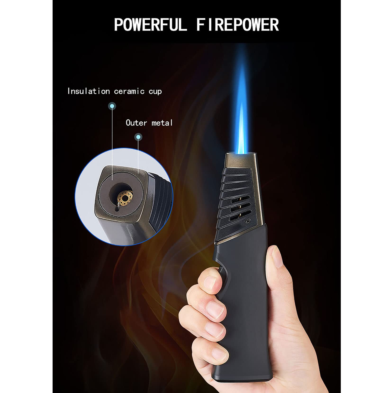 Encendedor de Antorcha de Cabeza Giratoria de Doble Forma Encendedor de Butano Recargable Jet Flame para Barbacoa Vela Camping Sin Combustible,Black,154 * 38mm
