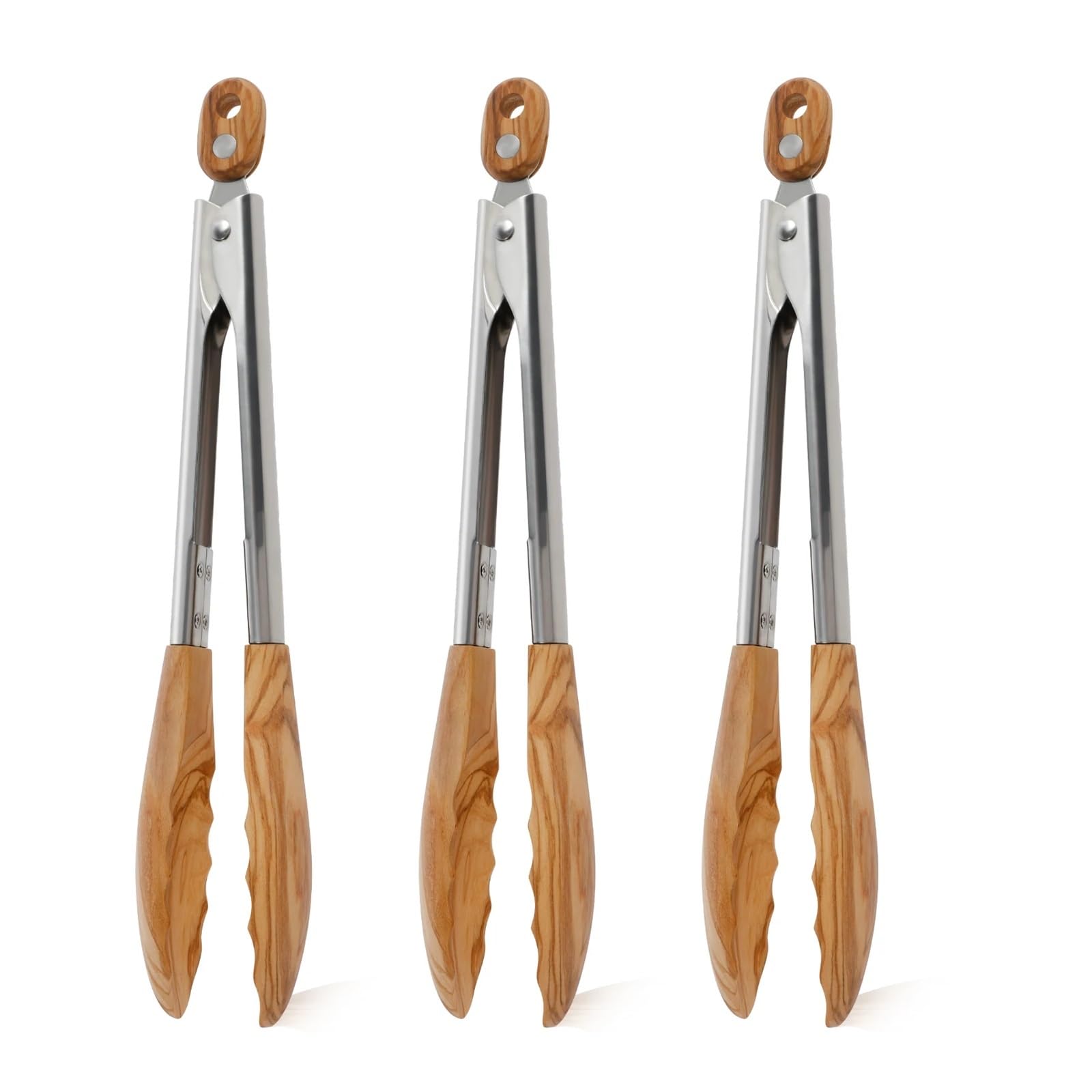 Pinzas de madera for cocina, 1/3 Uds., bloqueo for servir comida fiesta, acampar for lanzar ensalada, voltear hamburguesas(Log color 3Pcs)