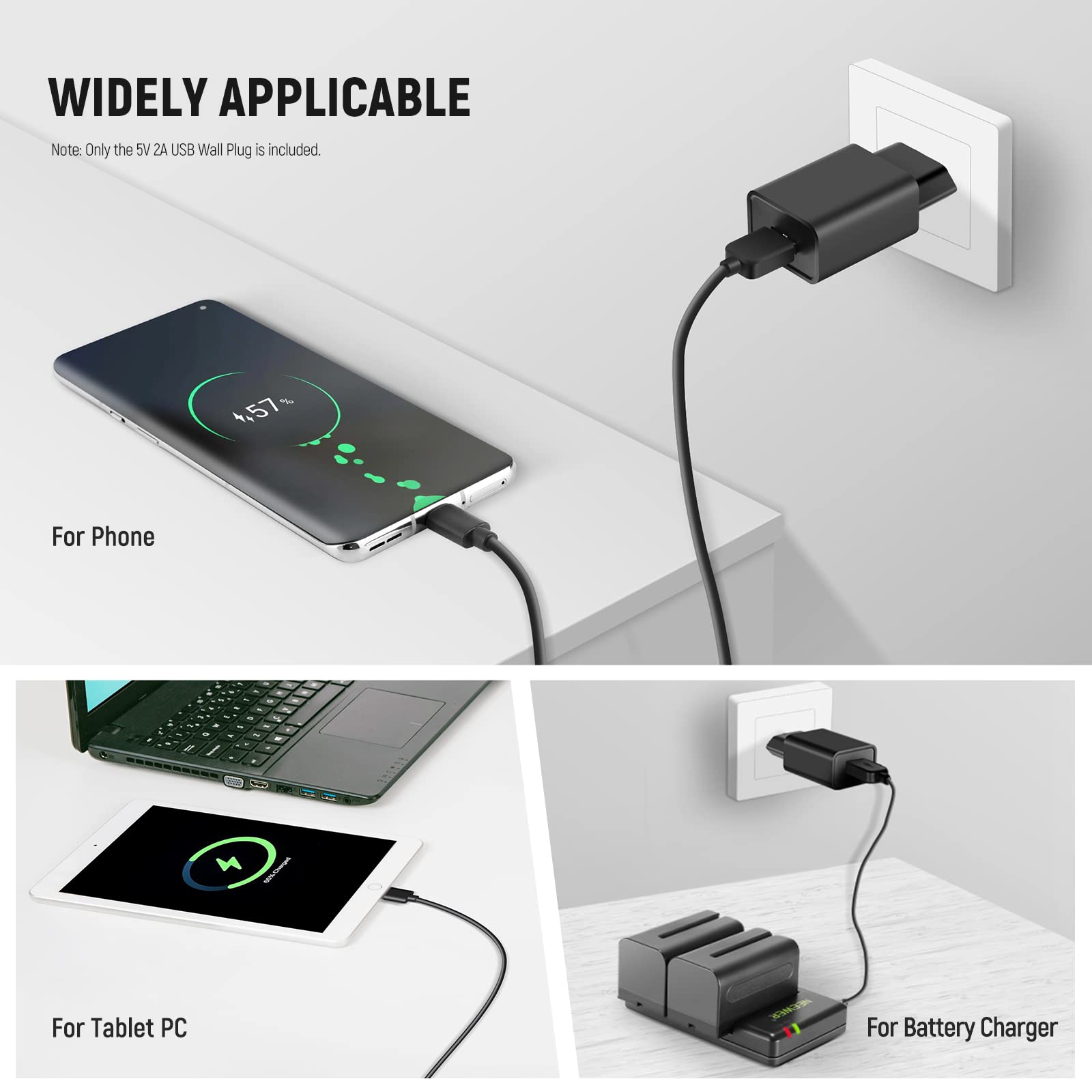 NEEWER 10W 5V 2A Cargador Adaptador Corriente USB para Luces NEEWER, Enchufe de Pared USB A del Cargador de Batería para NEEWER Z1-C, Z1-S, Z1-N Flash Speedlite Redondo, SL90 RGB LED Video Luz, etc.