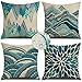 Poszewki na poduszki na zewnątrz, wodoodporne, turkusowe fale, poszewki na poduszki, 40 x 40 cm, zestaw 4 lnianych poszewek na poduszki, dekoracyjne poszewki na poduszki, do ogrodu, na patio, na zewnątrz, kanapę, wystrój domu, 40 x 40 cm
