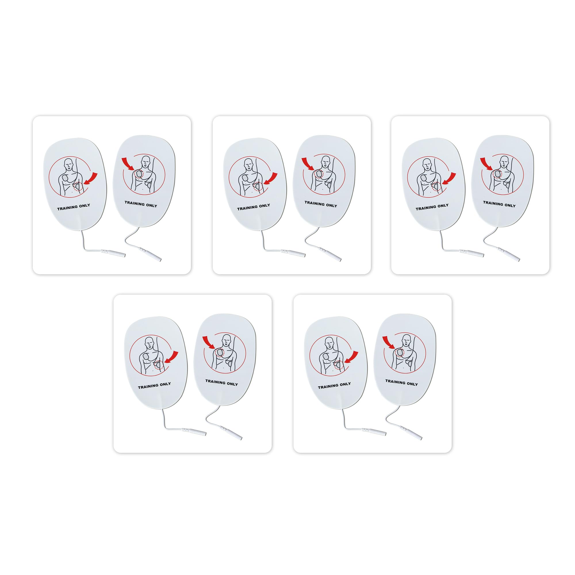 XFT AED Trainer Pads – Lot de 5 électrodes d'entraînement de rechange compatibles avec XFT-120C, XFT-120C+, XFT-d0009, XFT-120GA (mode Aldult)
