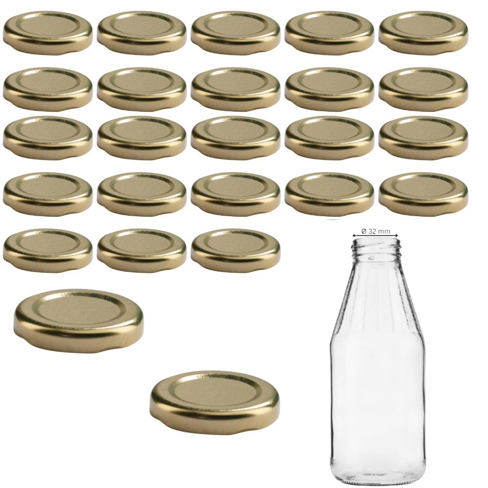 Mikken Gold To43 25 Lids 4.5 Cm For Glass Bottles Twist-Off Replacement Lid Screw Lid For Milk Bottles And Juice Bottles Colour
