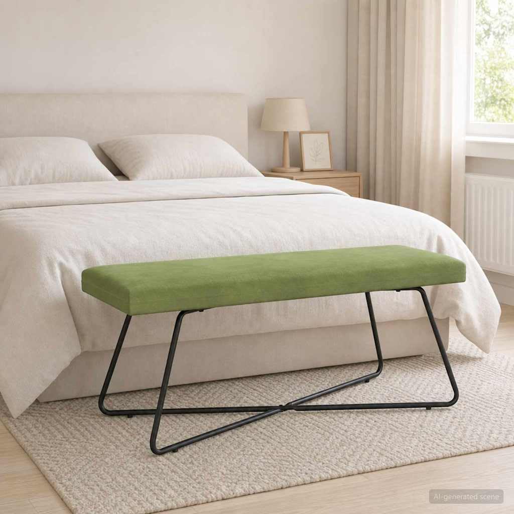 Fengshui Ławka tapicerowana aksamit jasnozielona 110 cm materiał drewnopochodny