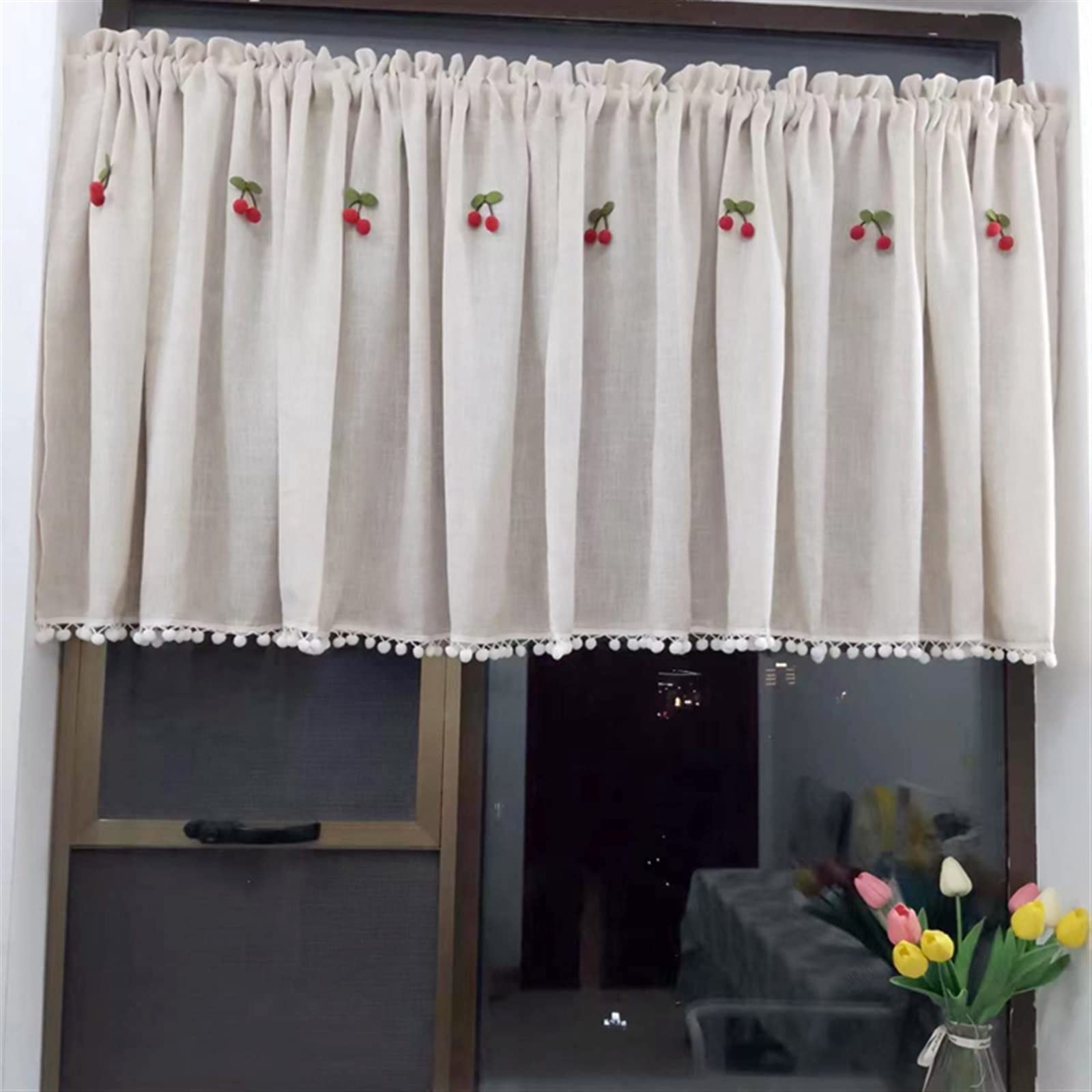 Keuken Woonkamer Kort Gordijn Valletjes, Bistrogordijn Korte Gordijnen,tuin Boerderij Kleine Raam Behandeling Volant Staaf Zak Decoratie, Voor Keuken, Café, Eetkamer, Woonkamer (Color : A, Size : W1
