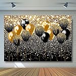 Avezano Black and Gold Glitter Backdrop for Birthday Wedding Prom Graduation Photography Background Party Glitter Gold Black Balloon Party Decorations Photoshoot Photobooth (7x5ft) - Image 4