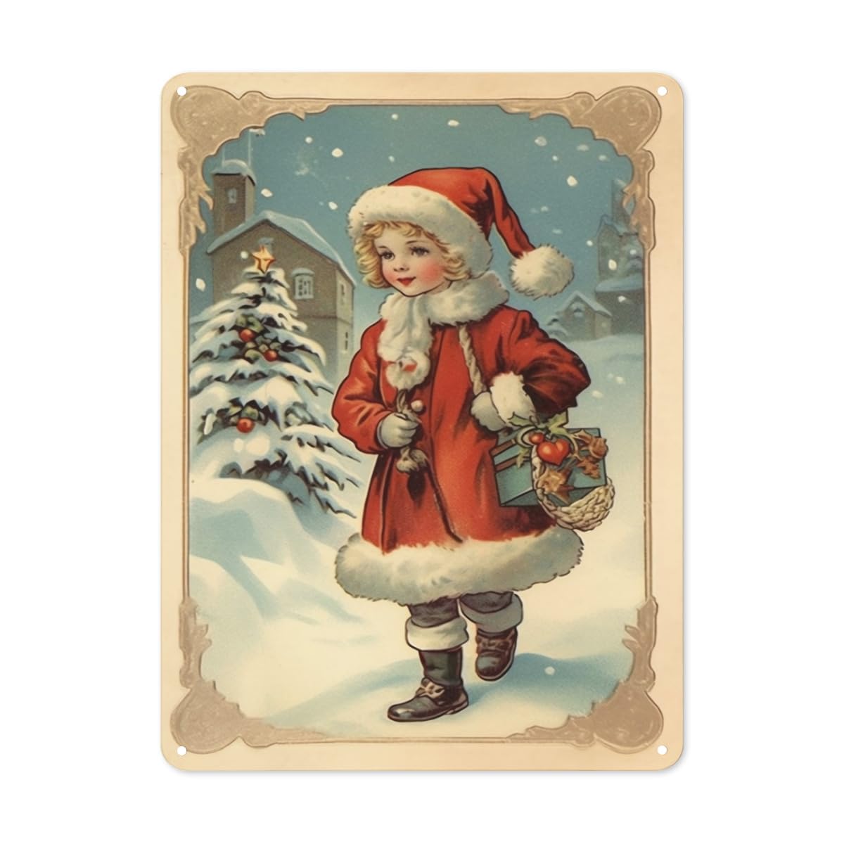 peiyeety Merry Christmas Funny Tin Sign Vintage Christmas Girl Metal Sign Gift Retro Novelty Cafe Store Garage Tin Signs 8"x12"