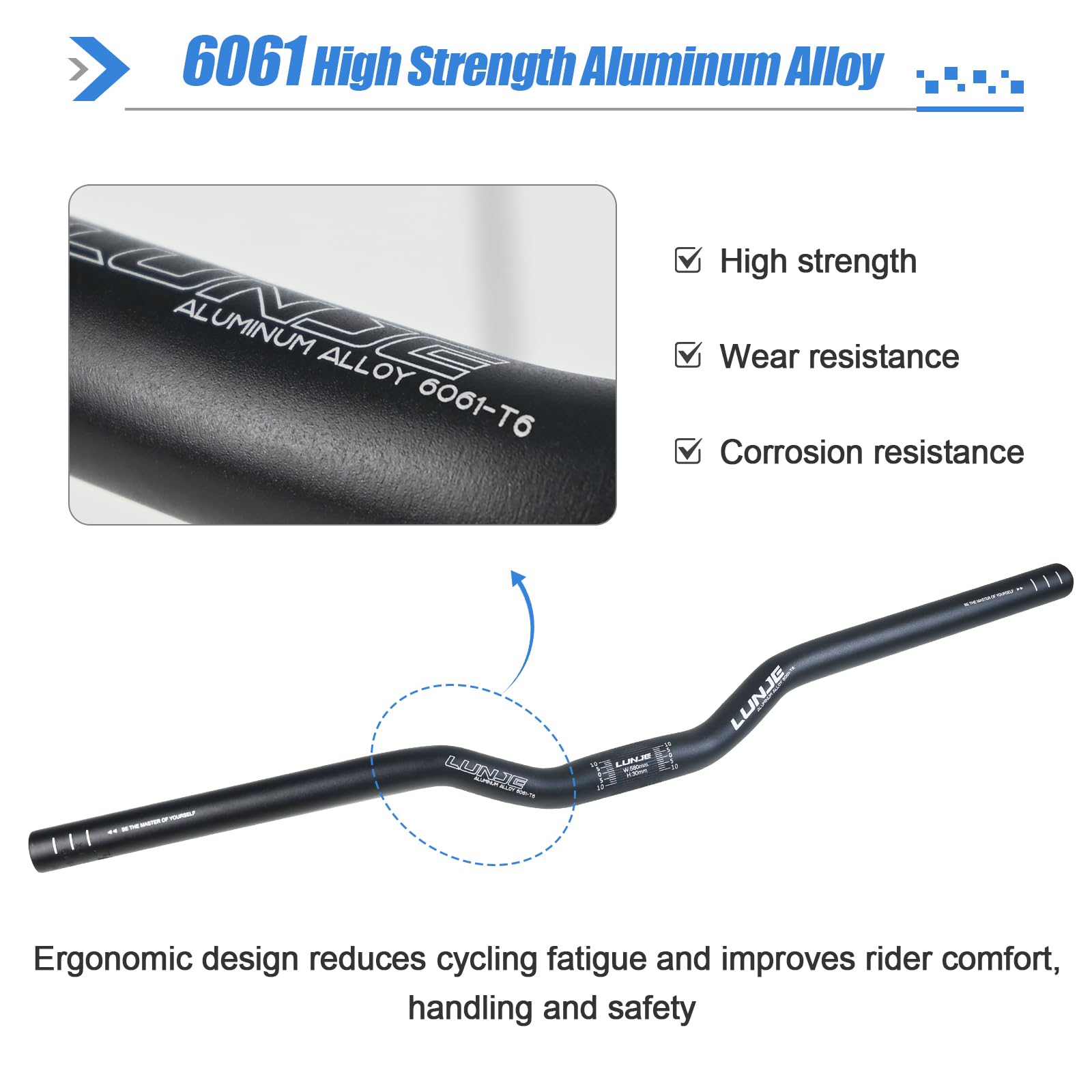 Guidon de Vélo 25,4 * 580mm Guidon Cintre VTT Alliage d'aluminium 30mm Riser Bars Guidon de Vélo pour de Route Montagne MTB