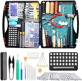 273 Pcs Leather Working Tools and Supplies, Leather Craft Punch Tools Kit with Embossing Beveler Tools, Leather Craft Tools for Hand Sewing Stitching Punching Stamping Carpet Repair and Saddle Making