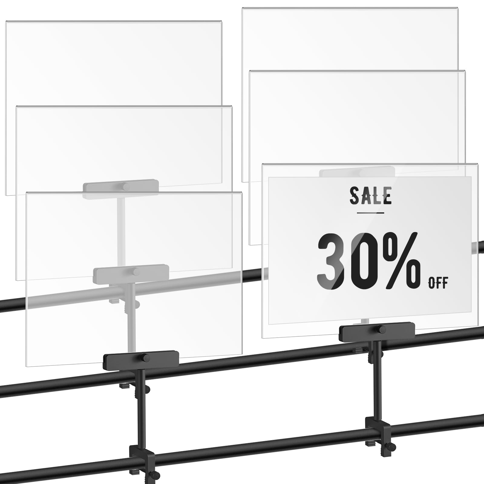 FoldTier 6er-Set 21,6 x 27,9 cm Aluminium-Legierung Einzelhandelsschilderhalter mit Klemme Acrylrahmen Kleiderständer Clip auf Schilderhalter für Einzelhandelsgeschäfte, Preiskarten-Display (schwarz)