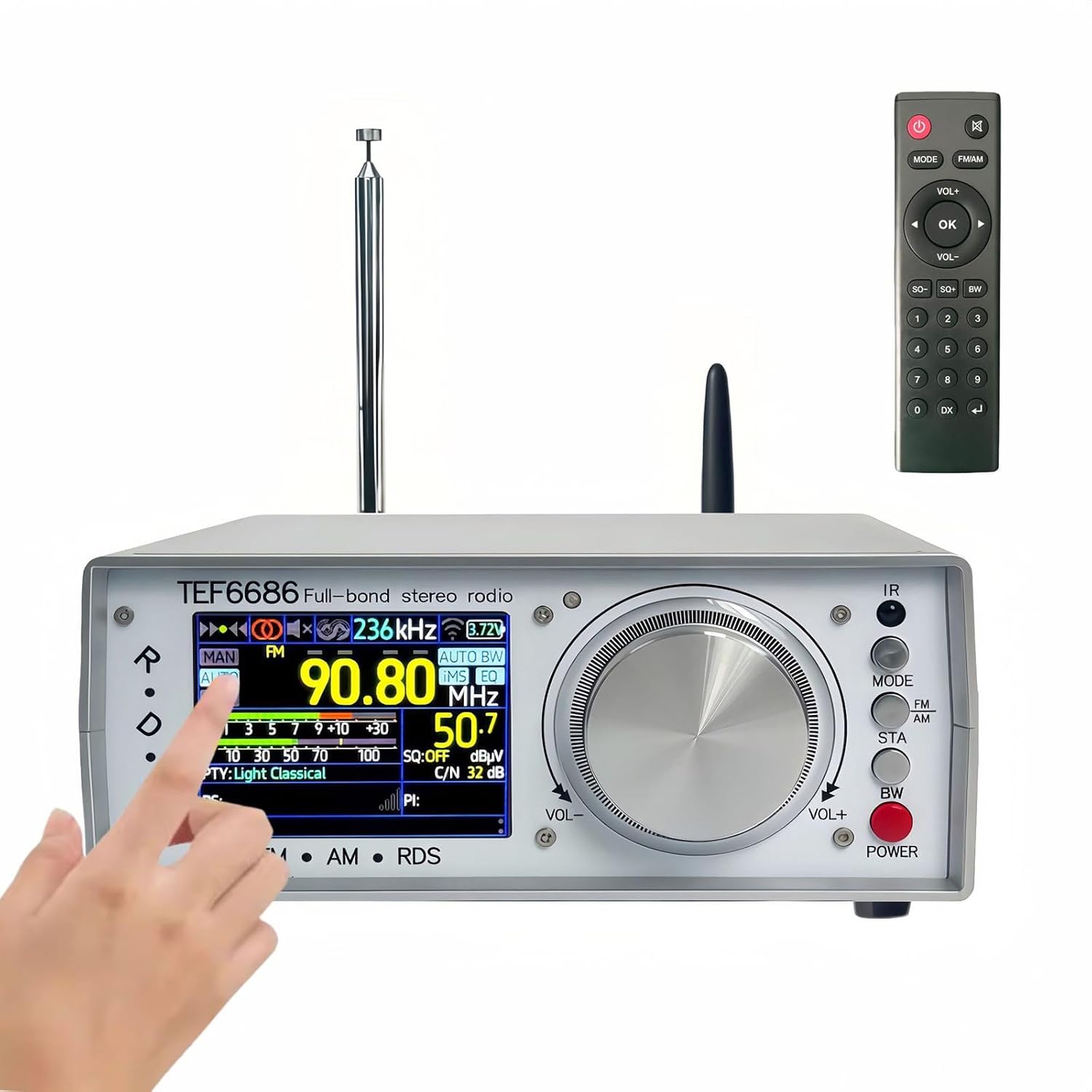 Portable TEF6686 Radio High Sensitivity Full Band Radio High Sensitivity Receiver LCD Display Bluetooth-Compatible Remote Radio