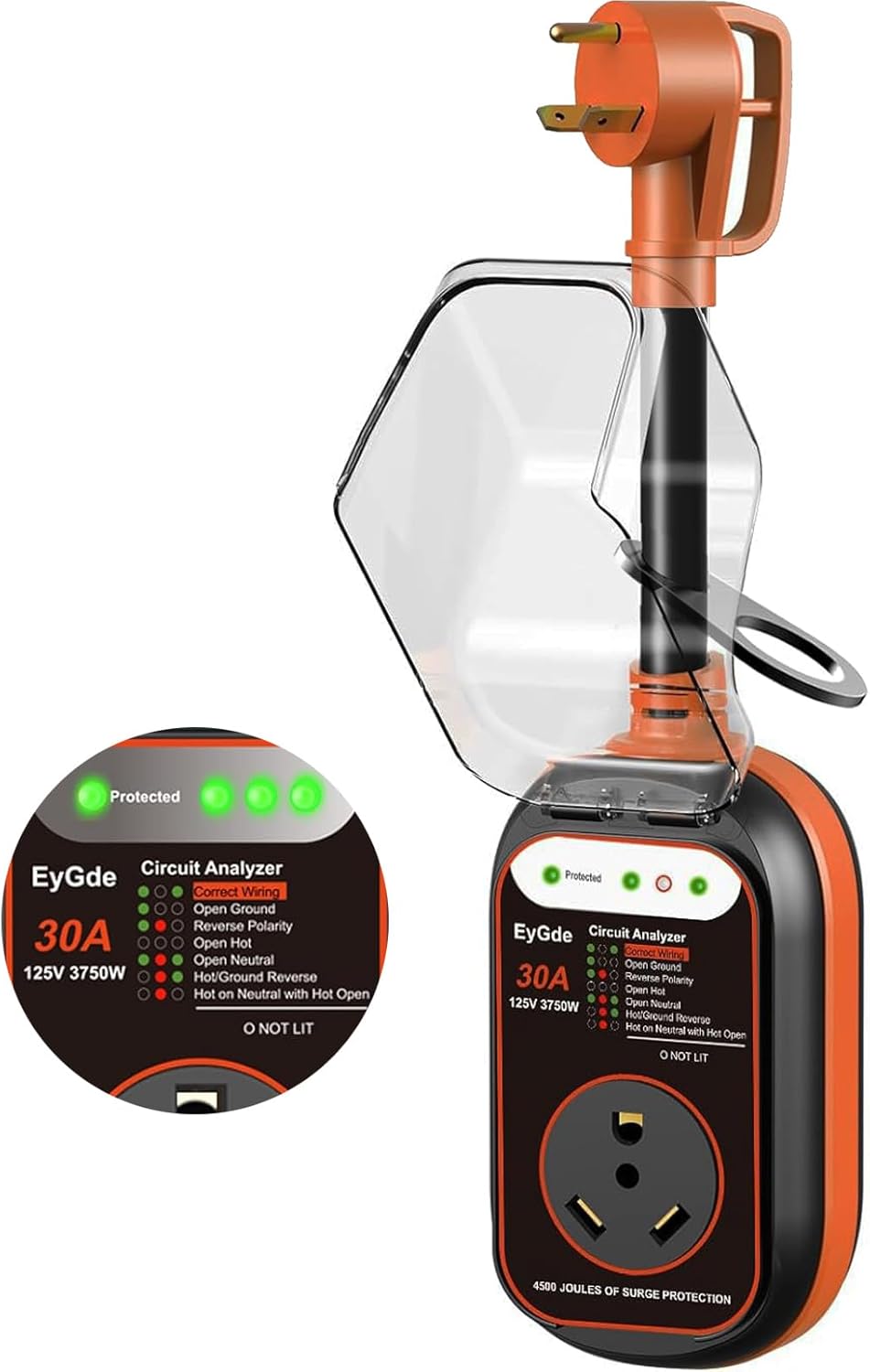 EyGde RV Surge Protector 30 Amp - 30Amp Circuit Analyzer with Waterproof Cover 30 Amp RV Power Outlet Box