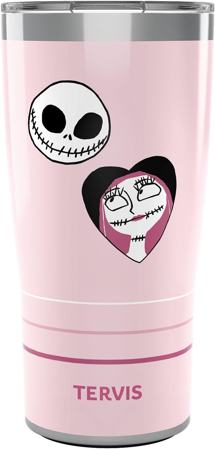 Tervis Traveler Disney - Nightmare Before Christmas - Jack and Sally Valentine Triple Insulated Tumbler Travel Cup Keeps Drinks Cold & Hot, 20oz, Stainless Steel