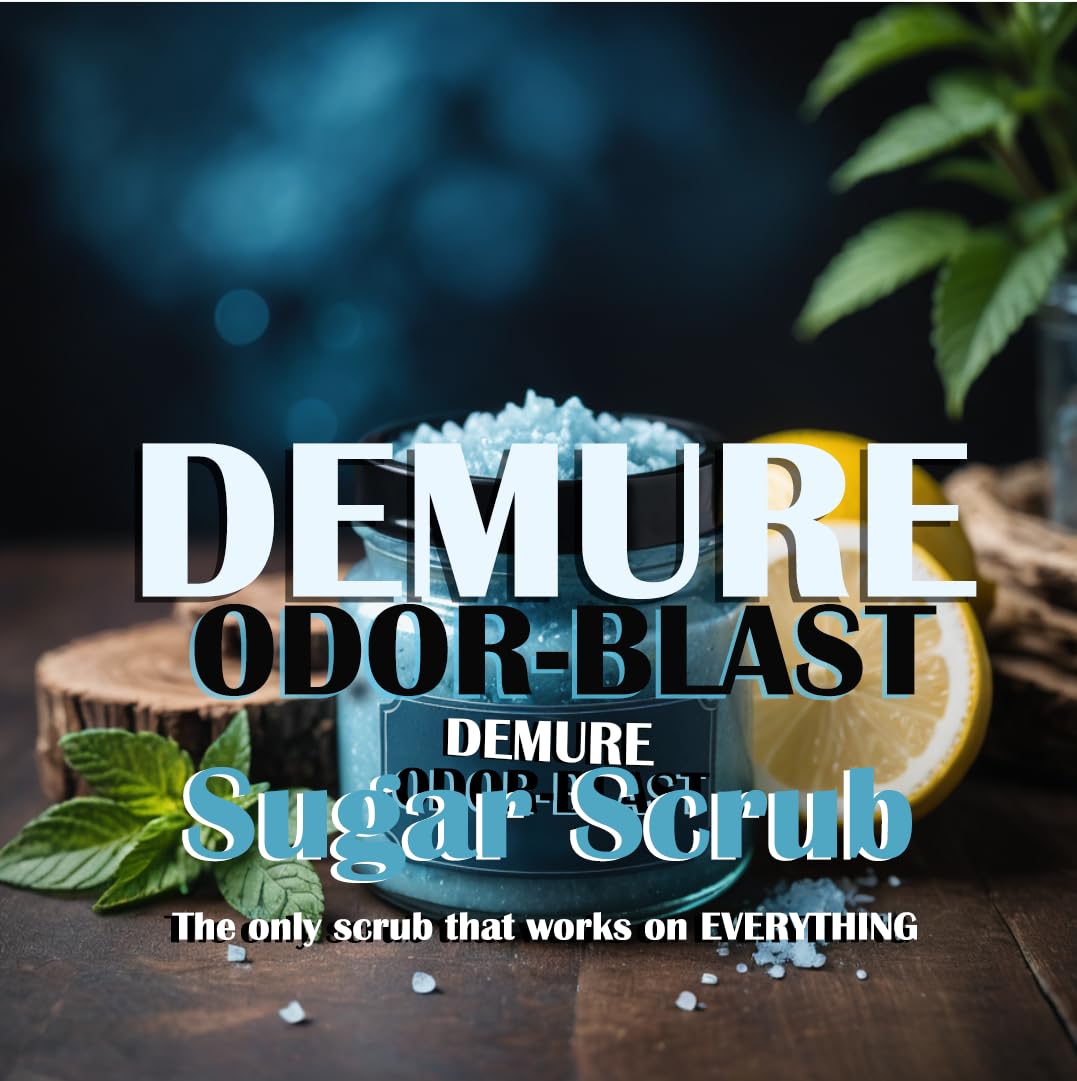 DEMURE ODOR-Blast Puff Scrub,Travel Size,Hand/Exfoliating Sugar Scrub,UltraTough,Extra Strength,Smoke,Marijuana,and Food Smell Removal,Degreaser,Grime/Grease/Dead Skin Removal,Hydrates Hands