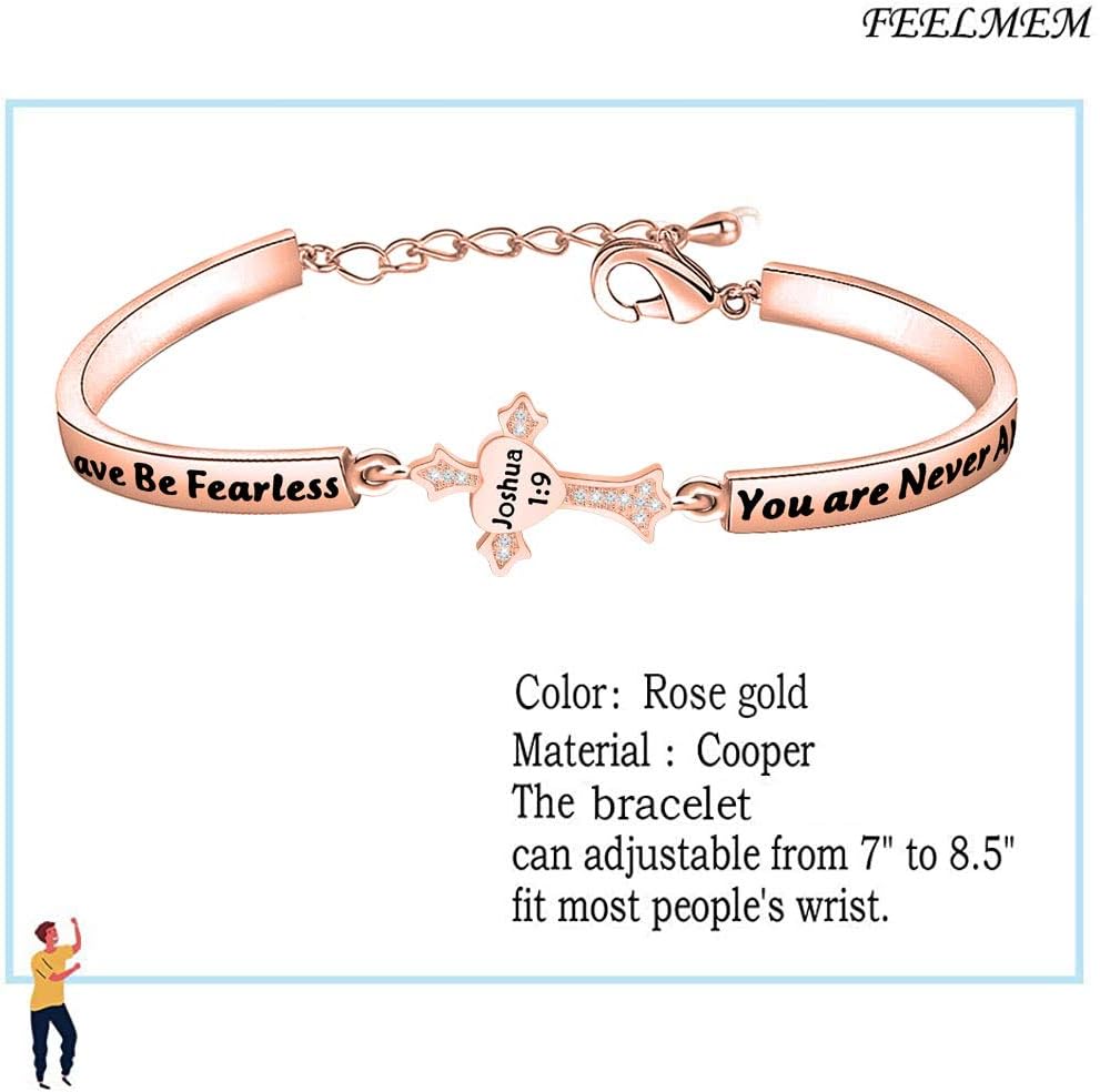 FEELMEM Joshua 1:9 Bible Verse Bracelet Be Brave Be Fearless You Are Never Alone Christian Cross Bracelet Religious Gifts - Image 2