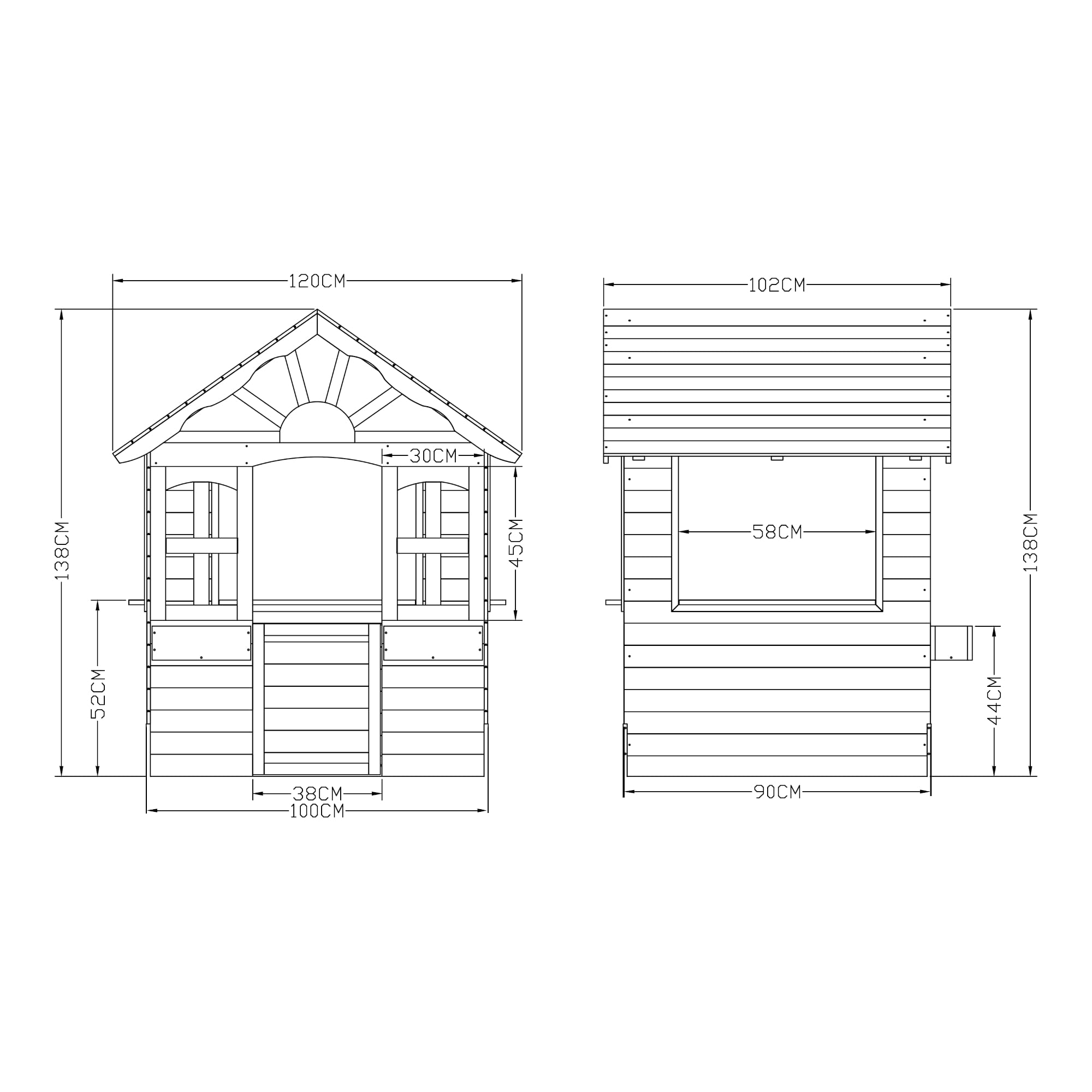 casa.pro Kinderspielhaus Outdoor Vesa Holzhaus Gartenspielhaus aus Tannenholz 138 x 120 x 102 cm mit Tür, Fenstern und Tafel Grau