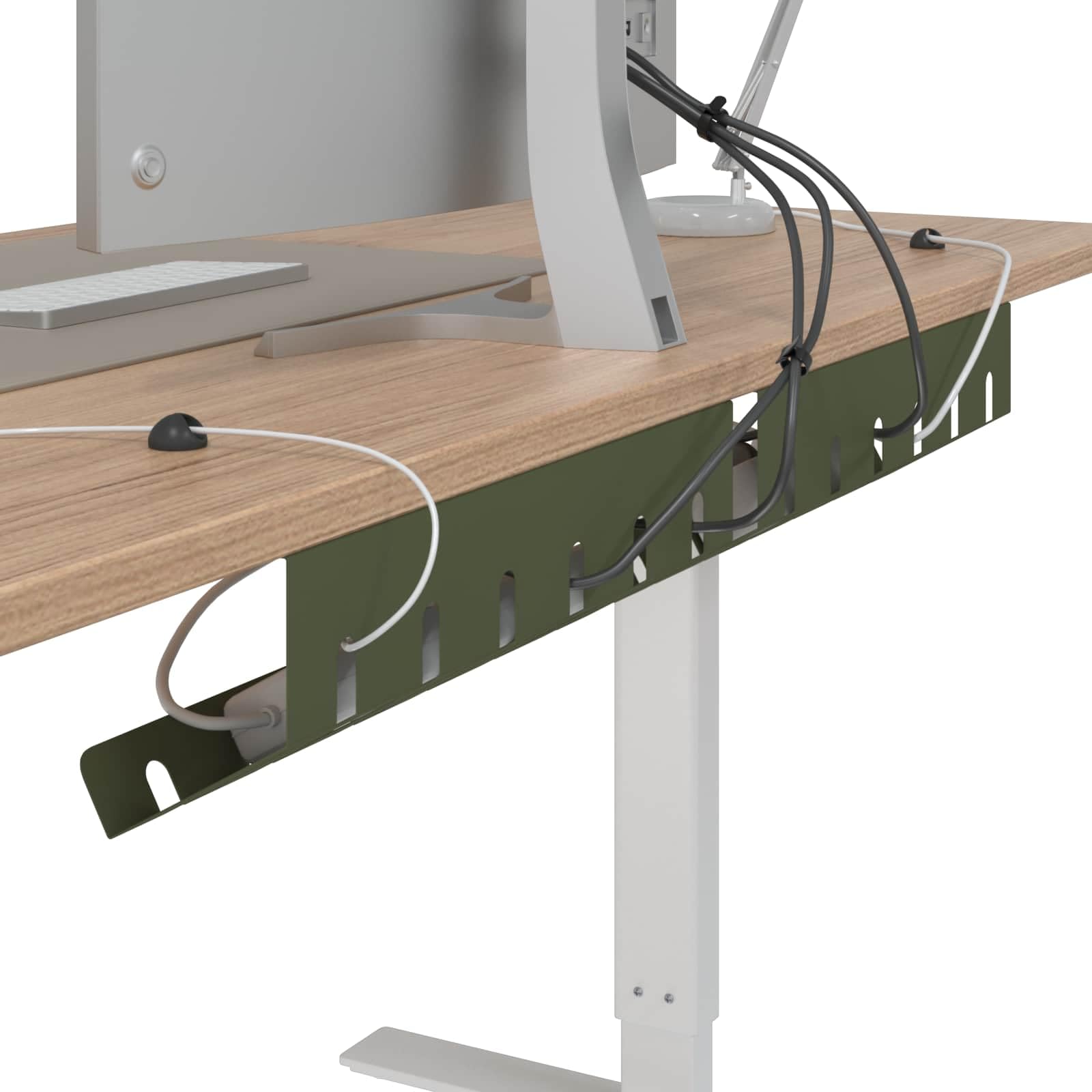 Kabelmanagement Tray 2er Set aus Stahl für Schreibtisch, Kabelkanal Organizer in Olivgrün, stabile Kabelbox mit Wärmeableitung, flexible Montage für Büro, Gaming und Heimgebrauch
