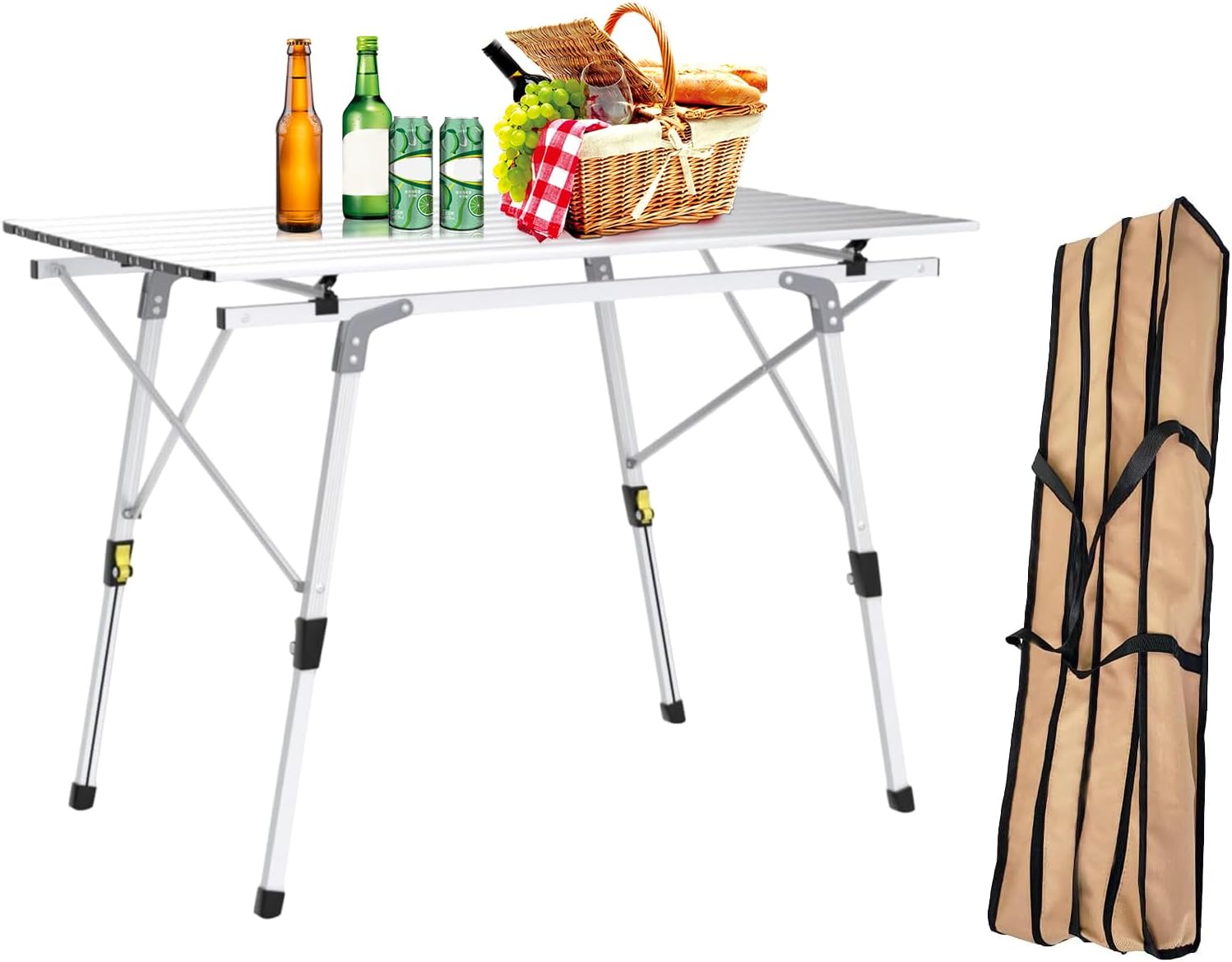 CampLand Adjustable Aluminum Camping Table, Portable Outdoor Folding Table, Lightweight Portable Surface for Camping, Picnic, Beach Trips & BBQ(Silver)