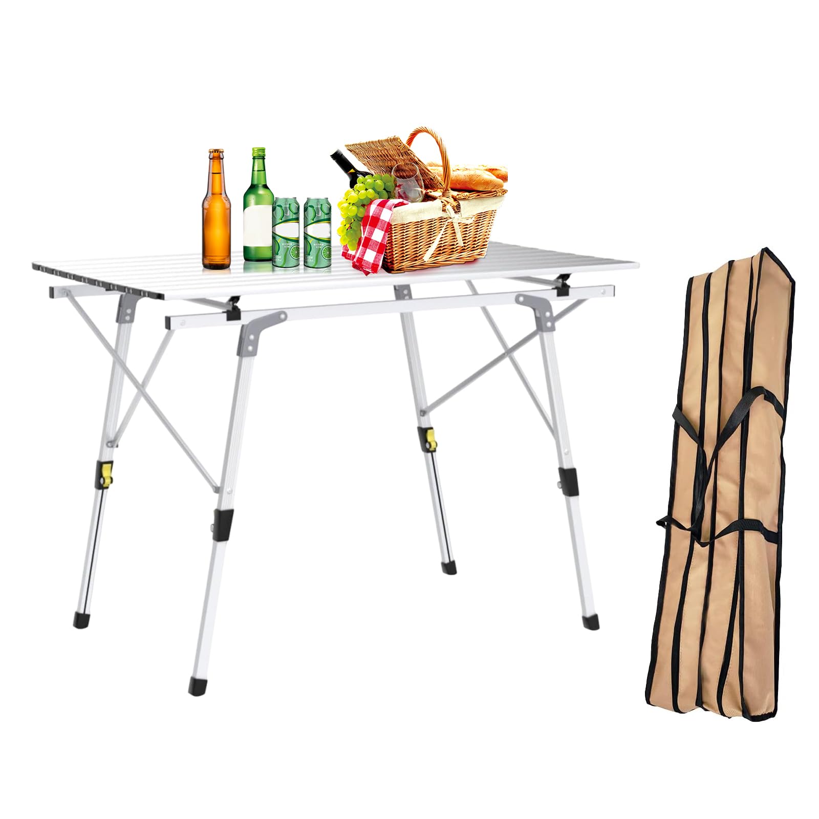 Tavolo Da Campeggio Pieghevole WUROMISE In Alluminio - Leggero E Portatile 119x55x68 Cm, Con Cestino Portaoggetti - Per Spiaggia, Picnic, Barbecue E Outdoor