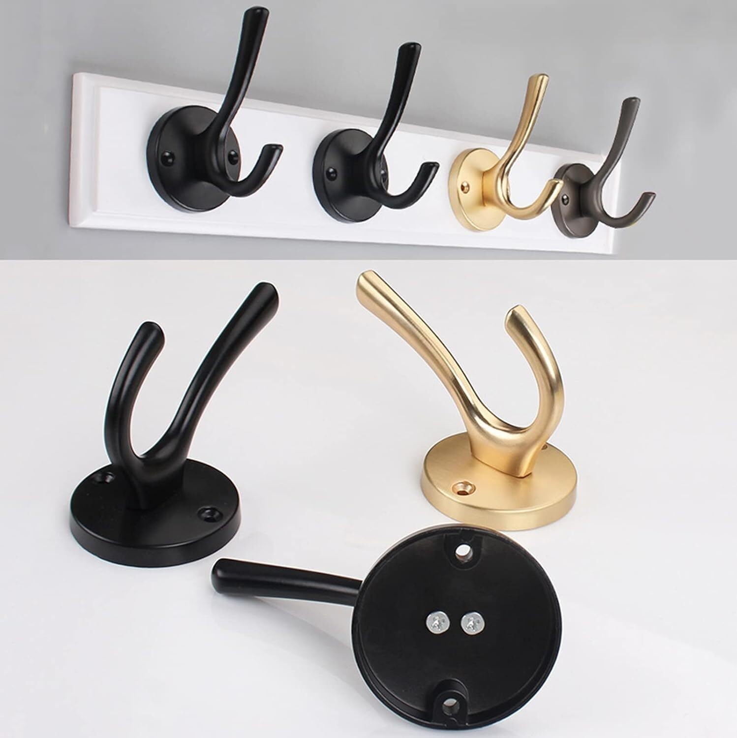 Ganci da muro, Confezione da 5 ganci appendiabiti doppi grandi e resistenti, montati a parete con viti, for accappatoio, rustici for appendere cappotti, asciugamani, cappelli, tazze, chiavi(A)