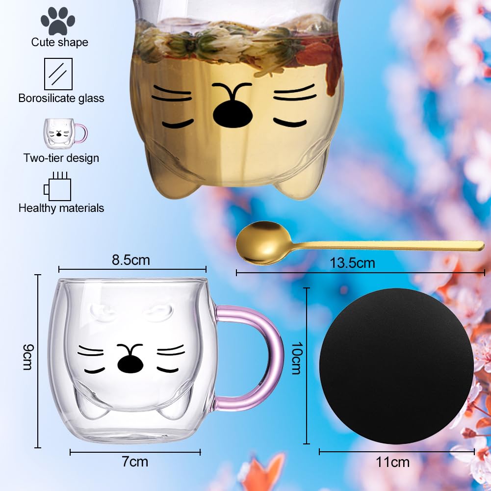 Tazza Da Caffè Con Gatto In Vetro A Doppia Parete - Regalo Carino Per Amanti Dei Gatti - Foto 10